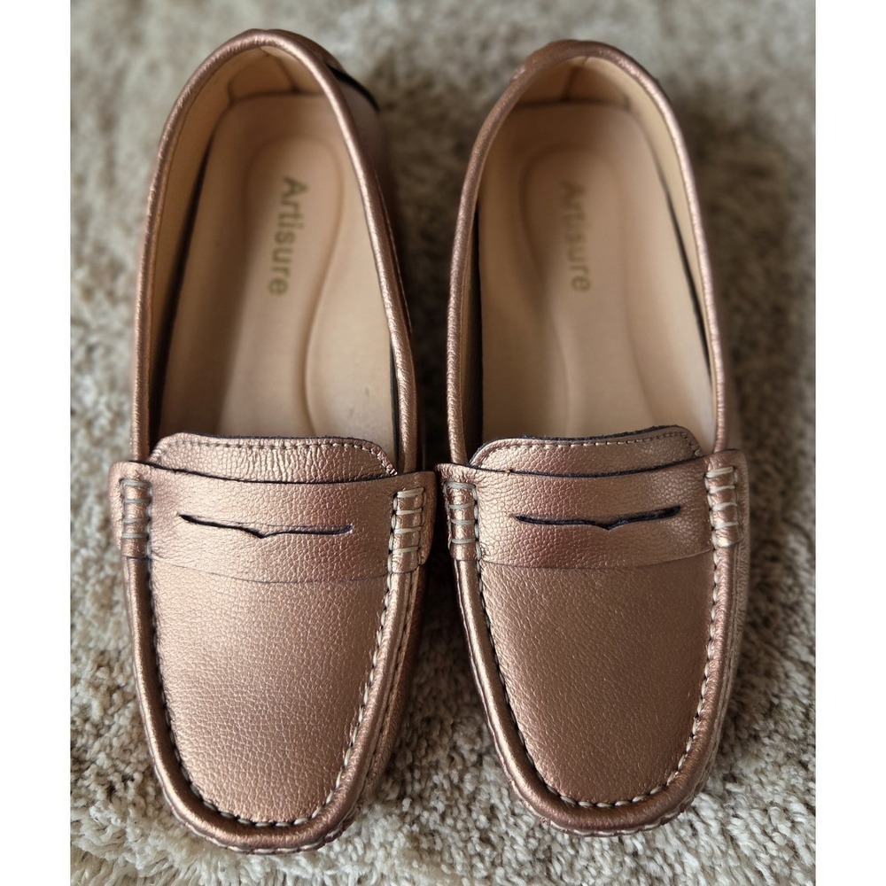 ARTISURE Women's Rose Gold Leather Loafers Driving Moccasins - Size US 8 ~EUC ~